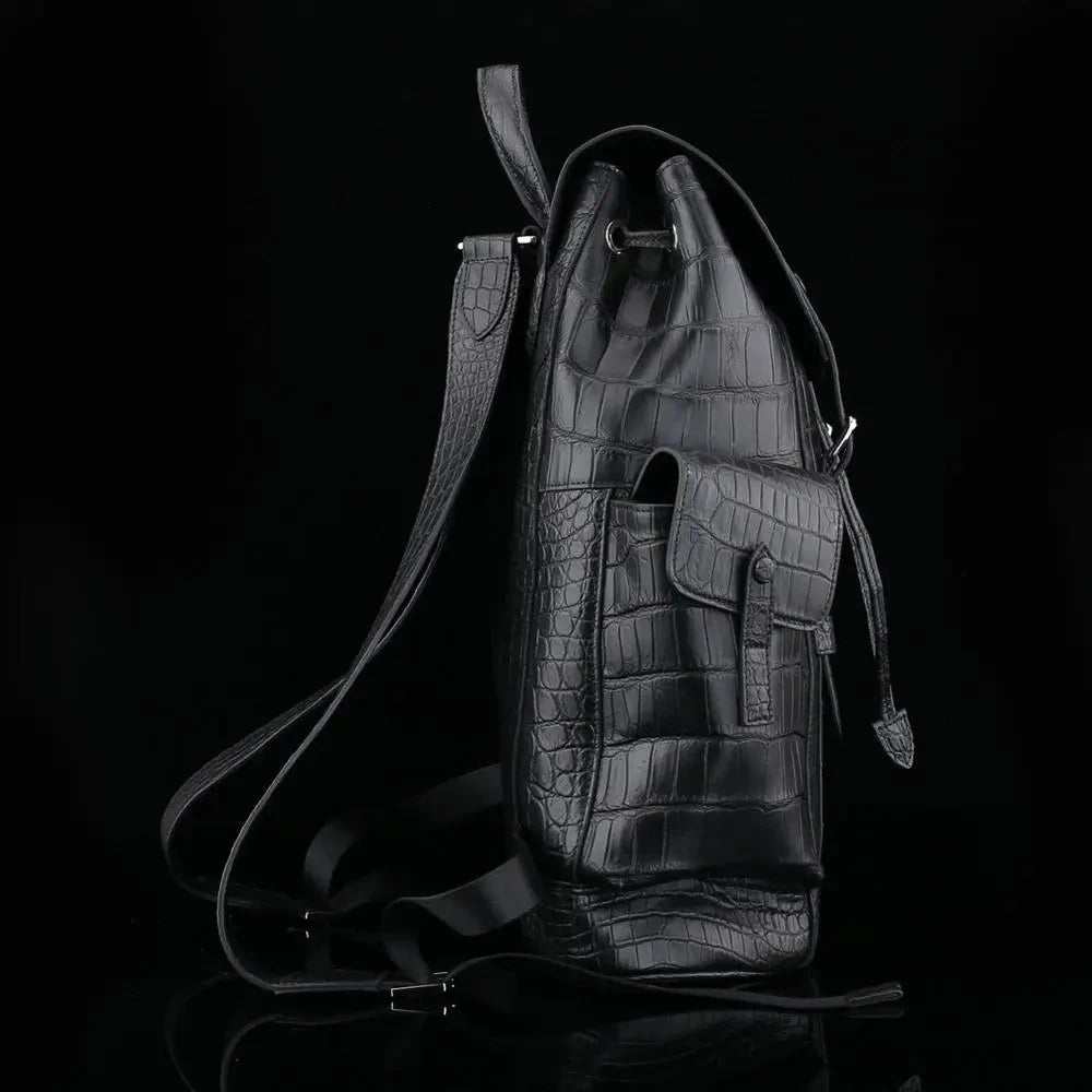 Crocodile Leather Backpack Black