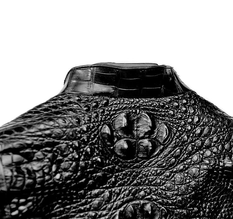 Black Crocodile Leather Biker Jackets