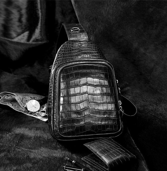Casual Travel Alligator Leather Shoulder Sling Backpack Bag