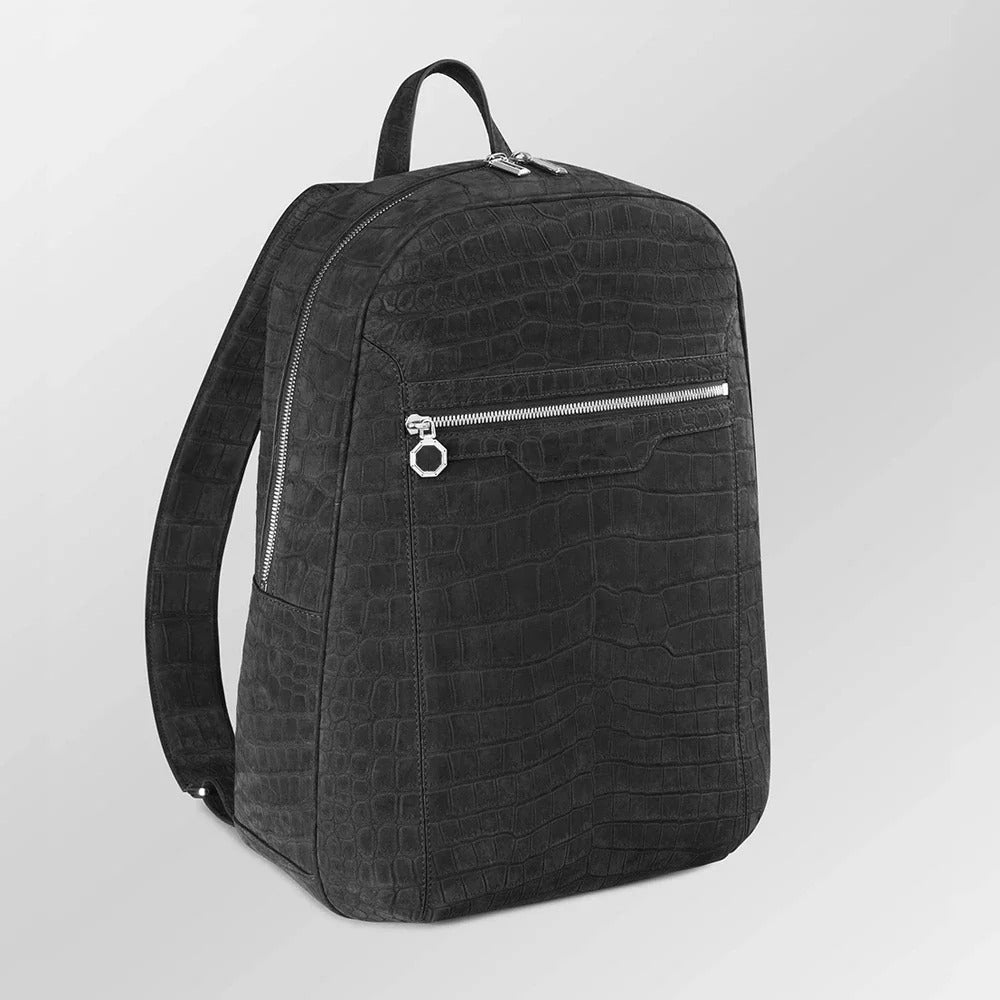 Black Nubuck Crocodile Backpack