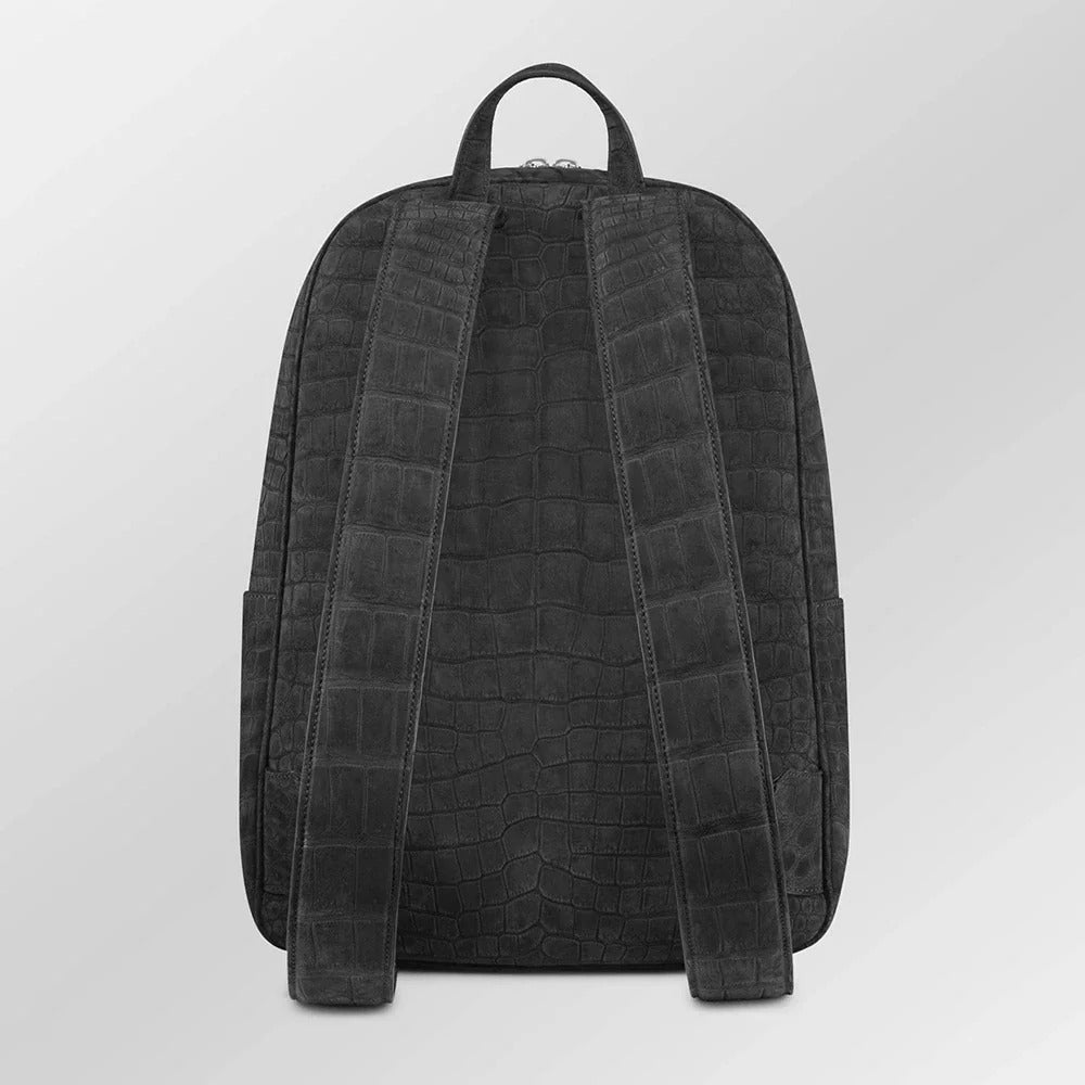 Black Nubuck Crocodile Backpack
