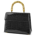 Stylish Alligator Leather Handbag with Gold Stainless Steel Handle